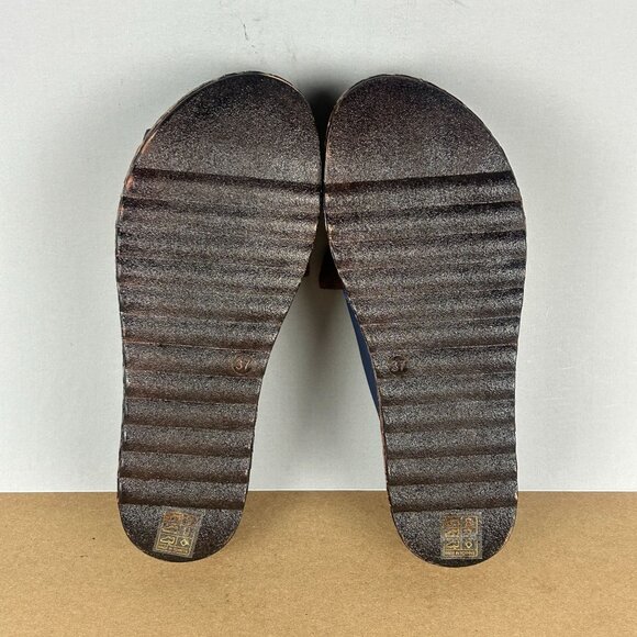 Spring Step Hilary Leather Sandals Womens 6.5/7 EU 37 Blue Tan Floral Wedge - Picture 8 of 11